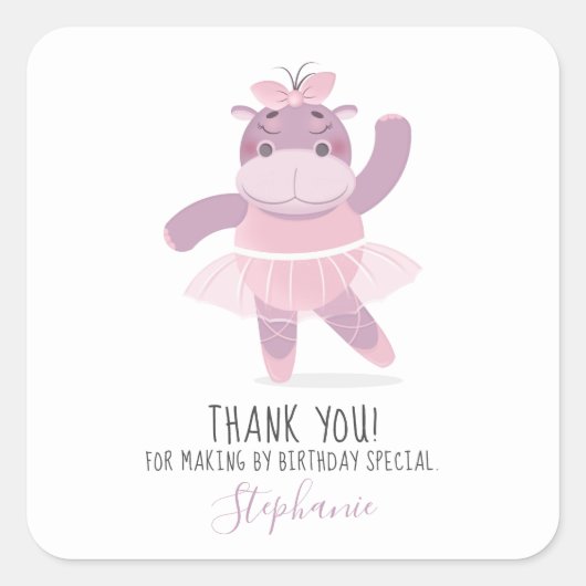 Hippo Ballerina Square Sticker (Voorkant)