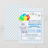 Hippo Balloons Adventure 1st Birthday Bash Kaart (Voorkant / Achterkant)