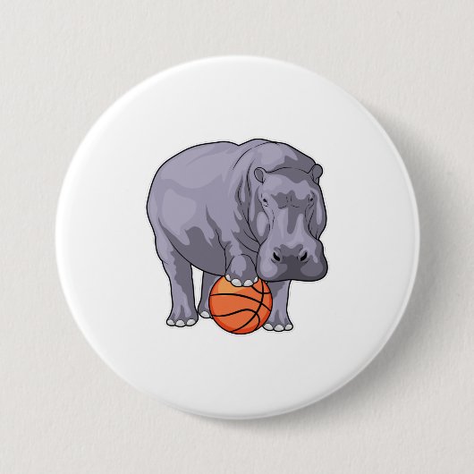 Hippo Basketball speler Basketball Ronde Button 7,6 Cm (Voorkant)