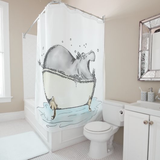 Hippo Bath Fun Illustration Waterverf Douchegordijn (In situ)