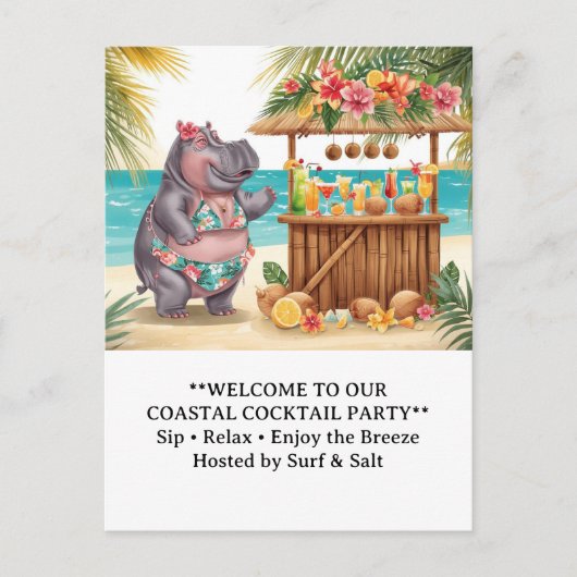 HIPPO BEACH Cocktailparty Welkombericht Briefkaart (Voorkant)