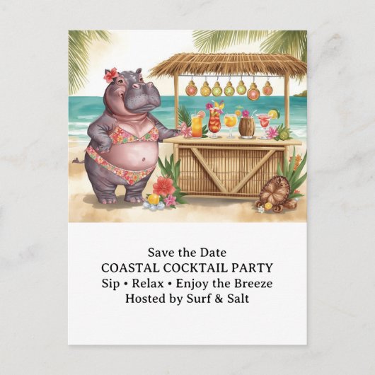 HIPPO BEACH Cocktailparty Welkombericht Briefkaart (Voorkant)