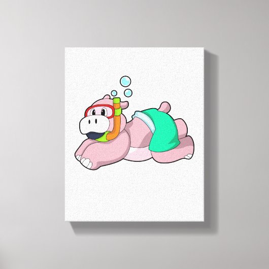 Hippo bij duiken met Snorkel Canvas Afdruk (Voorkant)