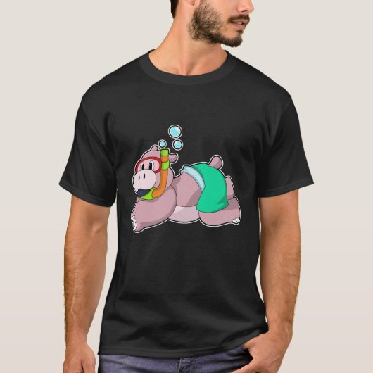 Hippo bij duiken met Snorkel T-shirt (Voorkant)