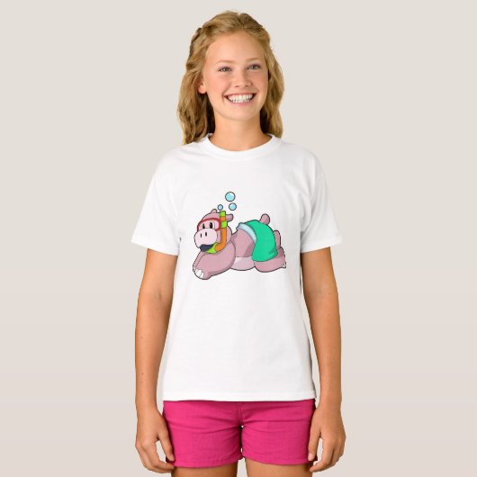 Hippo bij duiken met Snorkel T-shirt (Voorkant volledig)