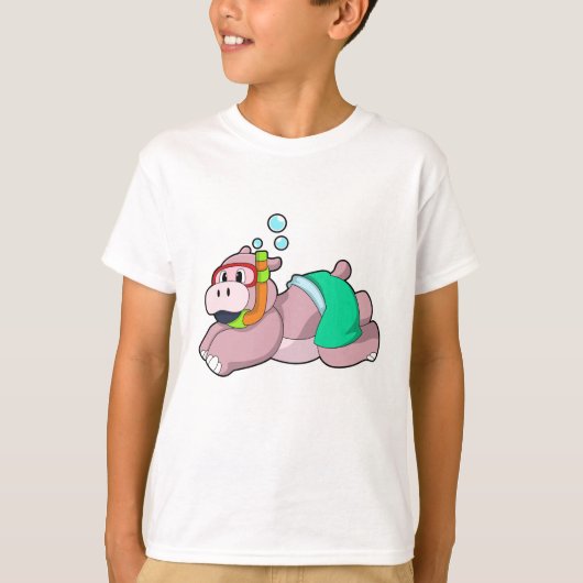 Hippo bij duiken met Snorkel T-shirt (Voorkant)
