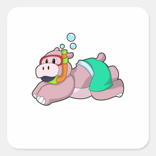 Hippo bij duiken met Snorkel Vierkante Sticker (Voorkant)