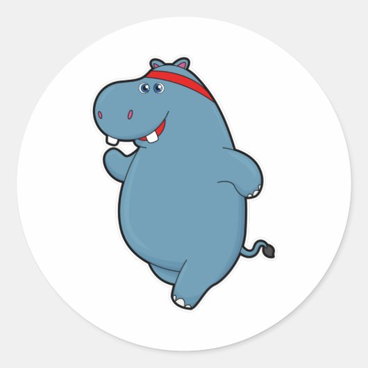 Hippo bij het runnen met hoofdband ronde sticker (Voorkant)