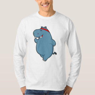 Hippo bij het runnen met hoofdband t-shirt