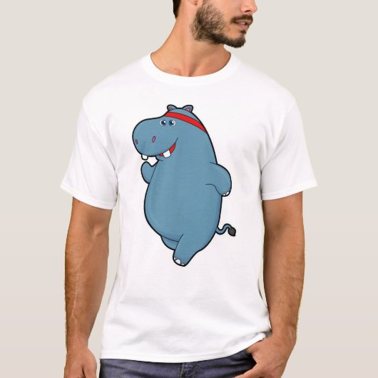 Hippo bij het runnen met hoofdband t-shirt (Voorkant)