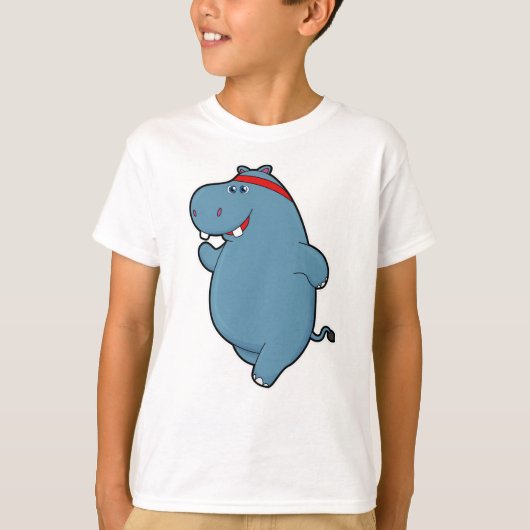 Hippo bij het runnen met hoofdband t-shirt (Voorkant)