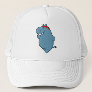 Hippo bij het runnen met hoofdband trucker pet