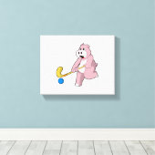 Hippo bij Hockey met Hockey bat Canvas Afdruk (Insitu (Houten vloer))