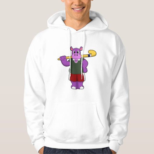 Hippo bij Hockey met Hockey bat Hoodie (Voorkant)