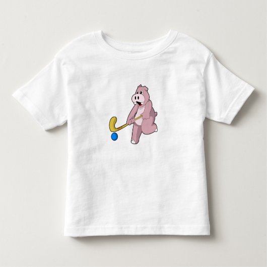 Hippo bij Hockey met Hockey bat Kinder Shirts (Voorkant)