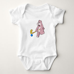 Hippo bij Hockey met Hockey bat Romper