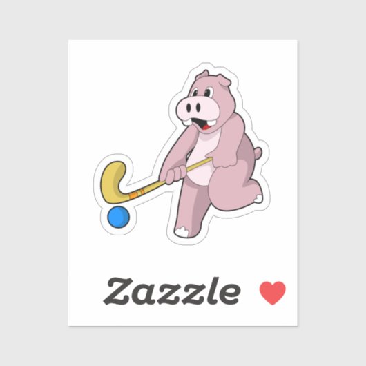 Hippo bij Hockey met Hockey bat Sticker (Vel)
