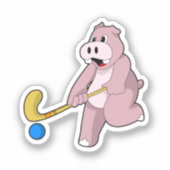 Hippo bij Hockey met Hockey bat Sticker (Voorkant)