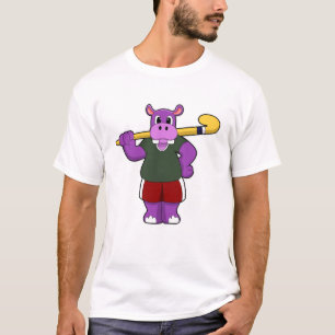 Hippo bij Hockey met Hockey bat T-shirt