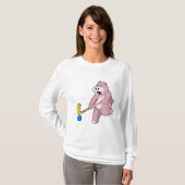 Hippo bij Hockey met Hockey bat T-shirt (Voorkant volledig)
