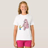 Hippo bij Hockey met Hockey bat T-shirt (Voorkant volledig)