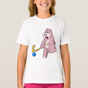 Hippo bij Hockey met Hockey bat T-shirt