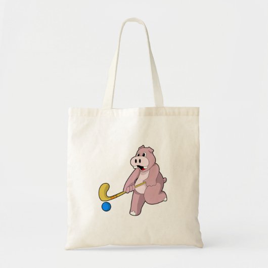 Hippo bij Hockey met Hockey bat Tote Bag (Voorkant)