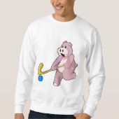 Hippo bij Hockey met Hockey bat Trui (Voorkant)
