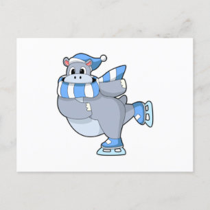Hippo bij Ice skating met Ice schaatsen Briefkaart