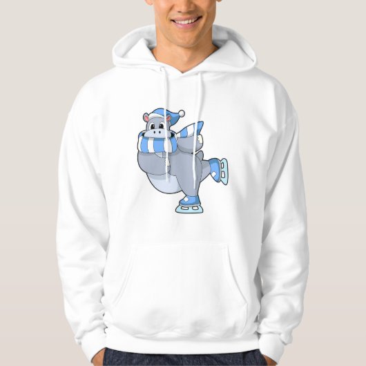 Hippo bij Ice skating met Ice schaatsen Hoodie (Voorkant)