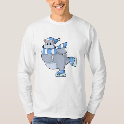 Hippo bij Ice skating met Ice schaatsen T-shirt (Voorkant)