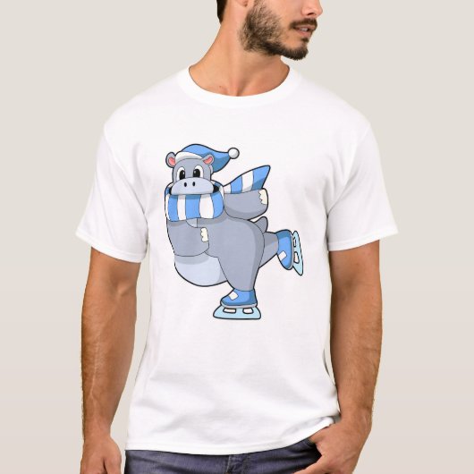 Hippo bij Ice skating met Ice schaatsen T-shirt (Voorkant)