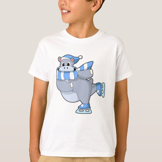 Hippo bij Ice skating met Ice schaatsen T-shirt (Voorkant)