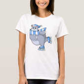 Hippo bij Ice skating met Ice schaatsen T-shirt (Voorkant)