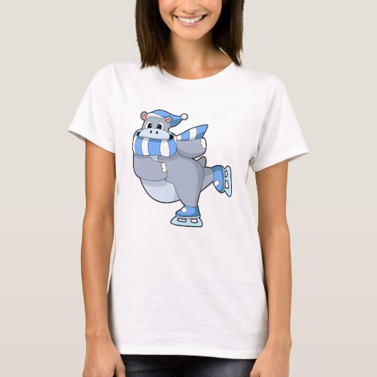 Hippo bij Ice skating met Ice schaatsen T-shirt (Voorkant)