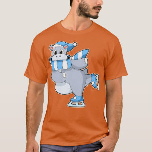 Hippo bij ijsschaatsen met ijs-Schaatsen T-shirt