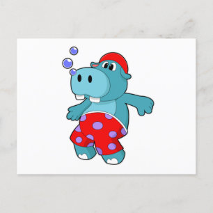 Hippo bij zwemmen met zwemboomstammen briefkaart