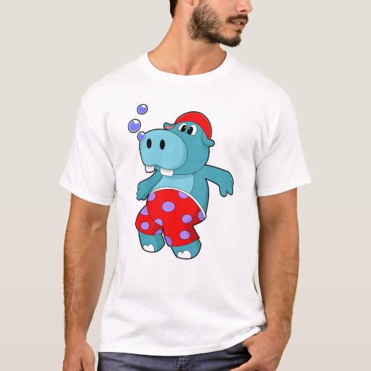 Hippo bij zwemmen met zwemboomstammen t-shirt (Voorkant)