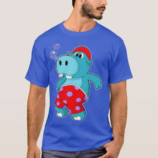 Hippo bij zwemmen met zwemboomstammen t-shirt