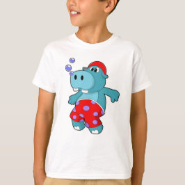 Hippo bij zwemmen met zwemboomstammen t-shirt