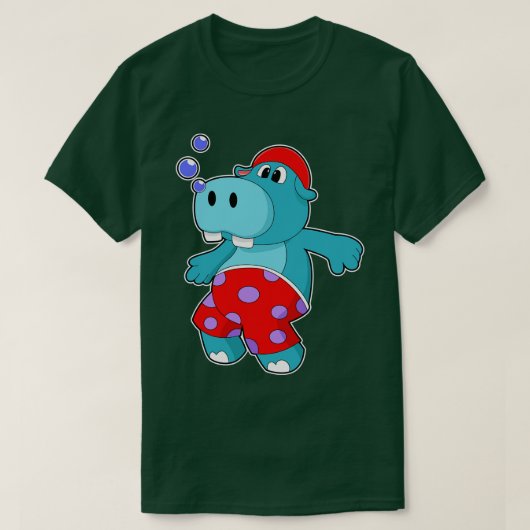 Hippo bij zwemmen met zwemboomstammen t-shirt (Design voorkant)