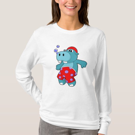 Hippo bij zwemmen met zwemboomstammen t-shirt (Voorkant)