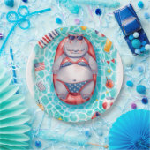 Hippo Bikini in Pool Party Papieren Bordje (Feest)