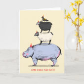 Hippo, Birdie, twee ooien! Verjaardag Kaart (Gele Bloem)