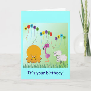 Hippo, Birdy, 2 Ewe Verjaardag Kaart