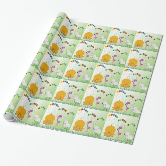 Hippo Birdy 2 Ewe Wrapping Paper Cadeaupapier (Uitgerold)