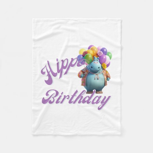 Hippo Birthday Fleece Deken (Voorkant)
