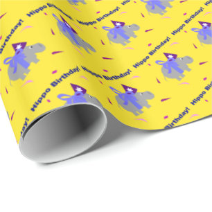 Hippo Birthday Gift Wrapping Paper Cadeaupapier