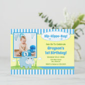 Hippo Birthday Invitation Blue Hippo Boy Kaart (Staand voorkant)