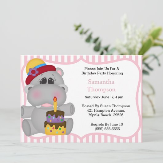 Hippo Birthday Invitations Kaart (Staand voorkant)